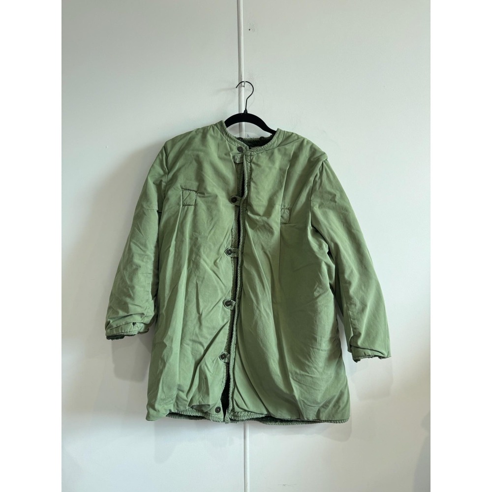 VTG Swedish Deep PIle Coat Mens Large Green Lined Insulated Army Style‎ Winter